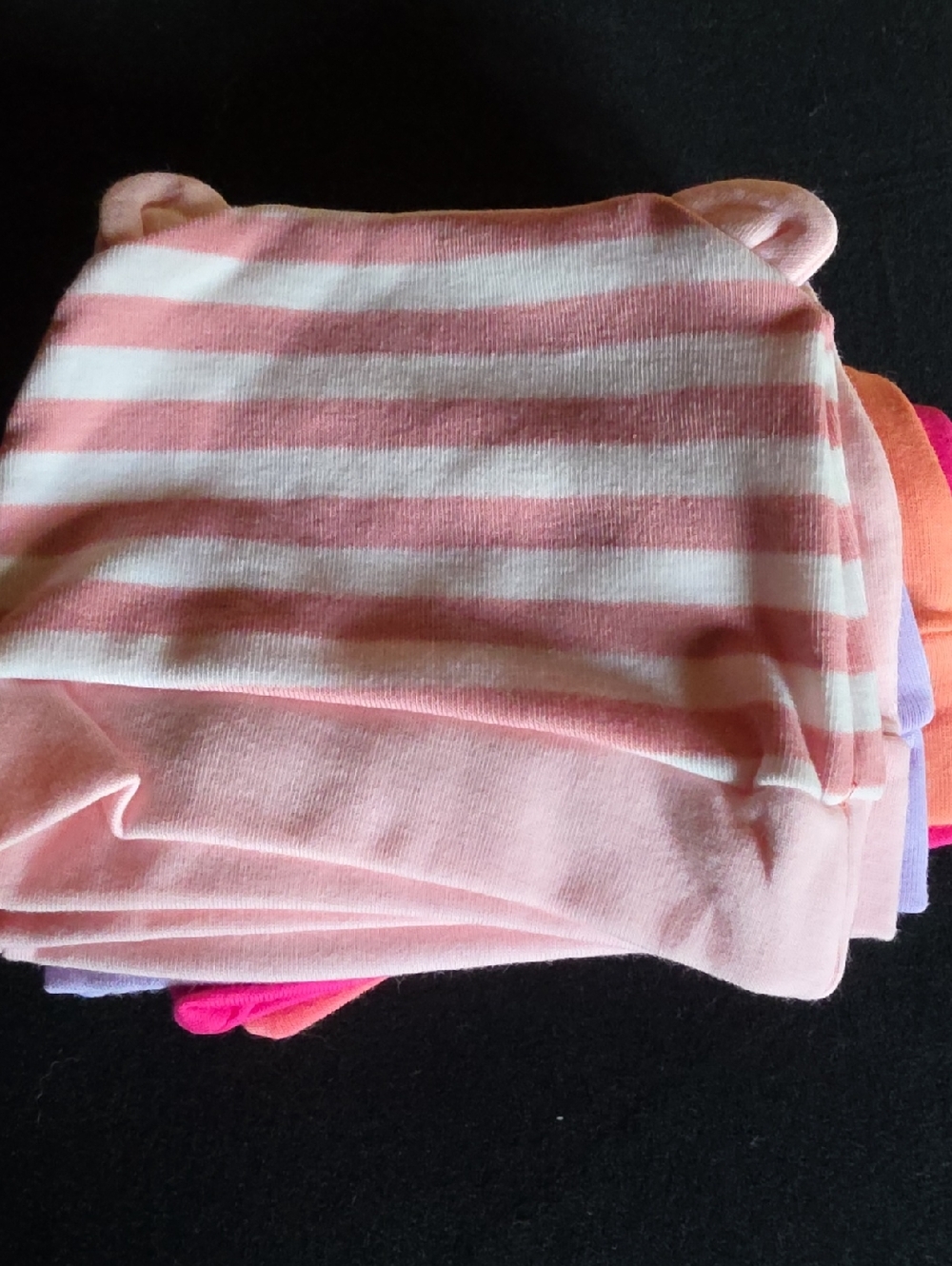 Striped Pink and White Baby Hat with Ear Detail Lot Of 6